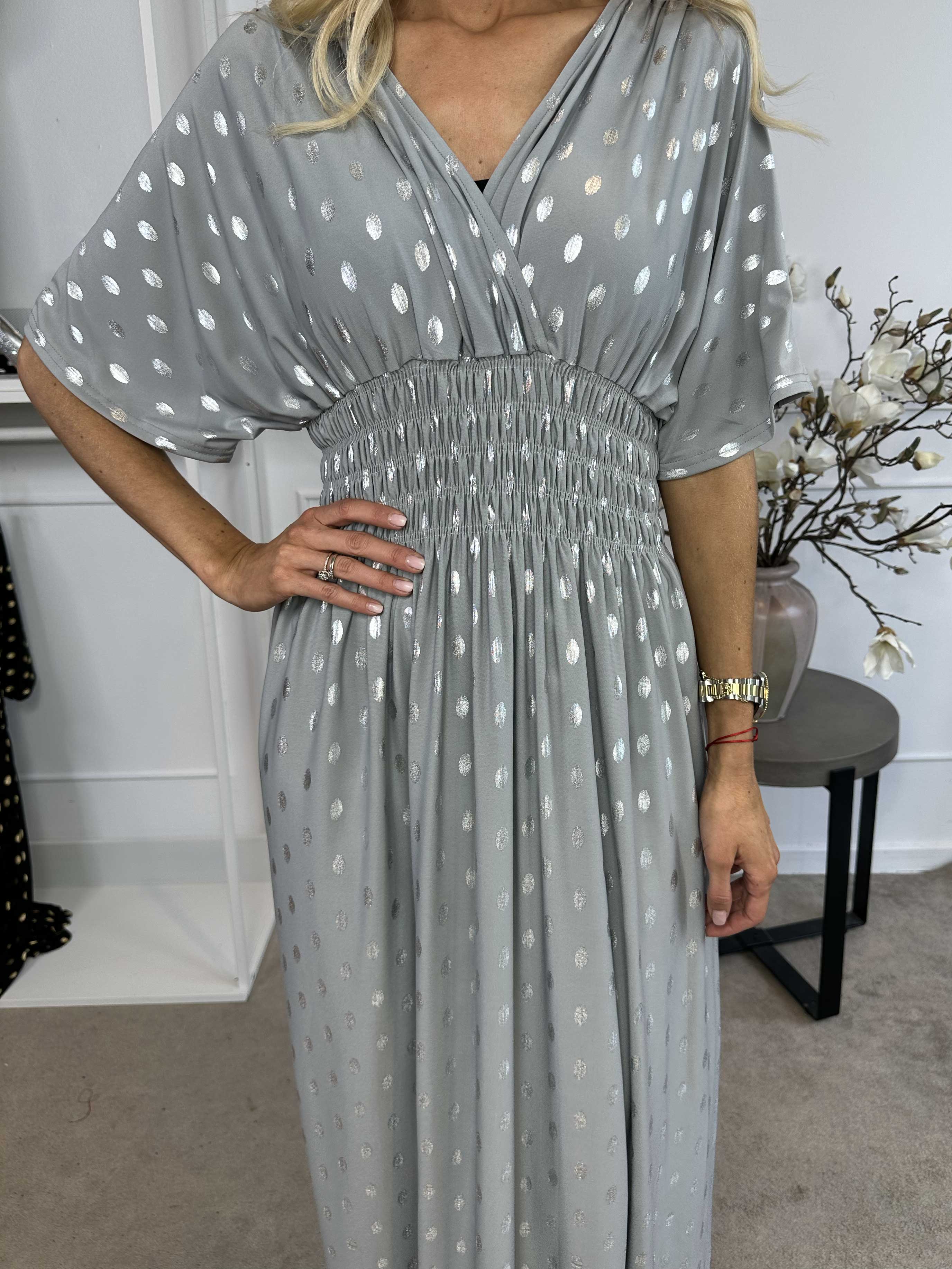 Pams Dot - Lang elastisk kjole med prikket detaljer